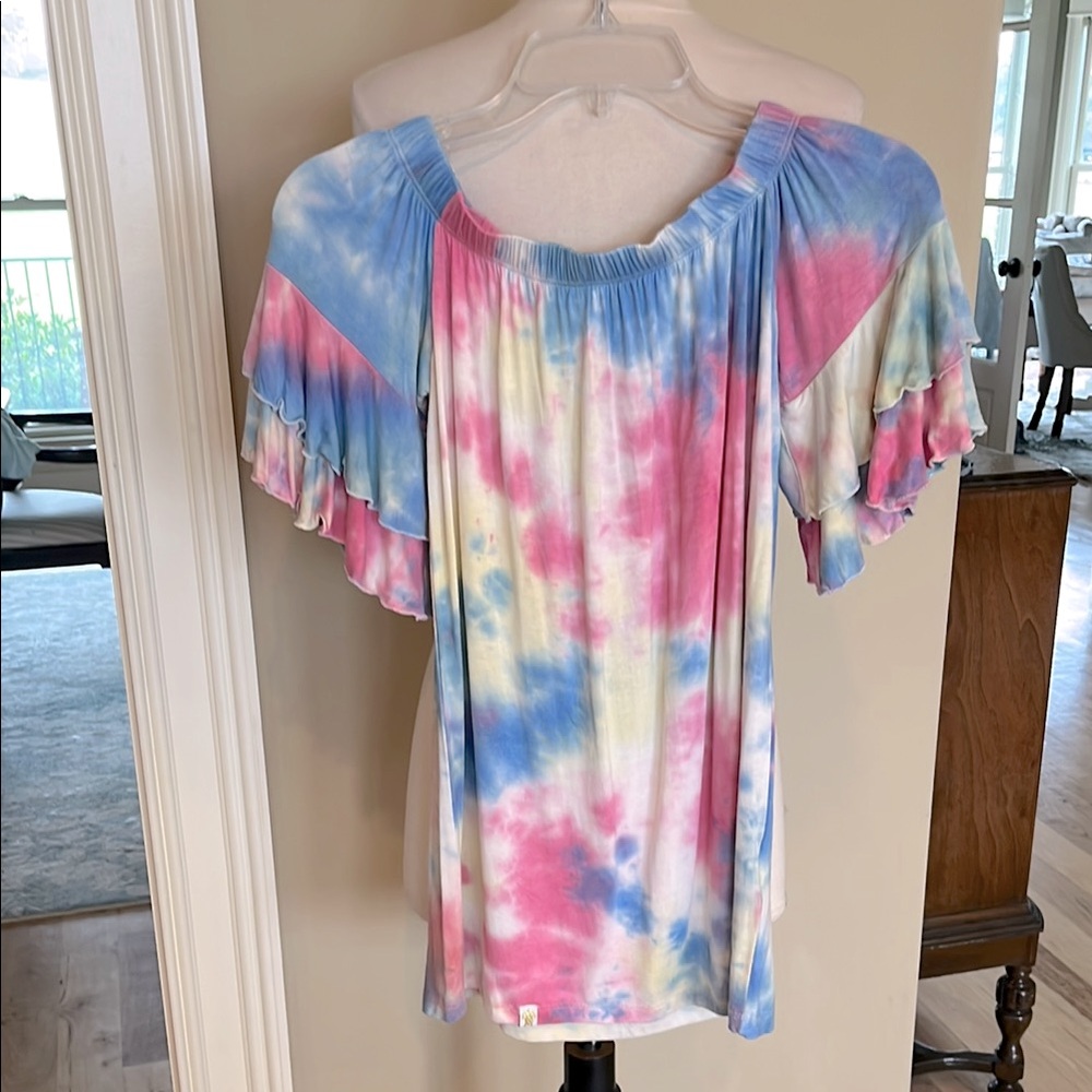 Simply Southern Tie Dye Ruffle Tiered Sleeve New